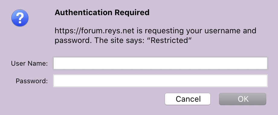 Запрос имени пользователя и пароля для доступа к сайту